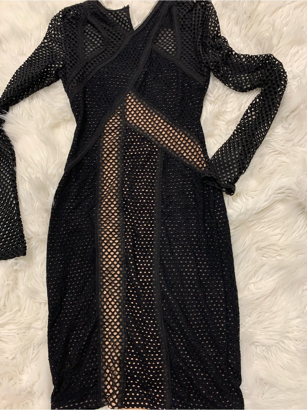 BCBGMaxAzria Black Long-Sleeve Mesh Bodycon Dress